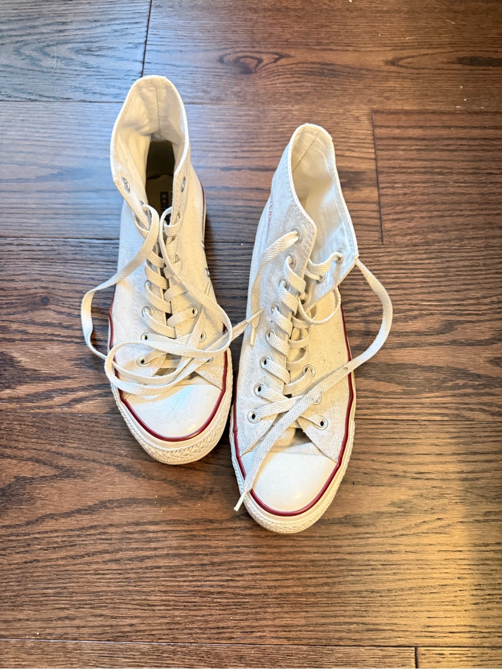 Converse High-Top Canvas Sneakers in Cream with Red Accent